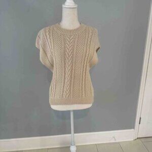 Olivia Grey Fisherman-Style Cable Knit Cap-Sleeve Sweater Vest